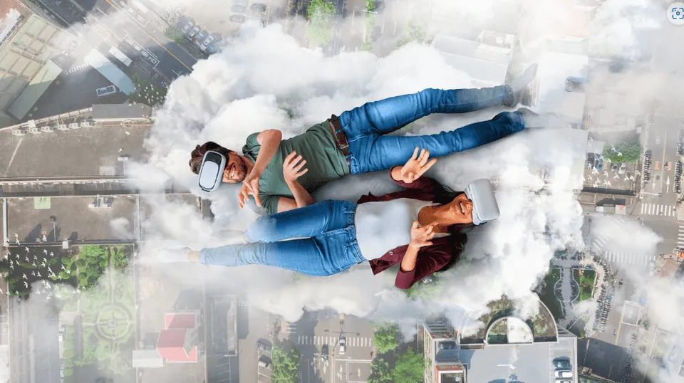 Couples using VR travel apps for travelling to their favorite places. 